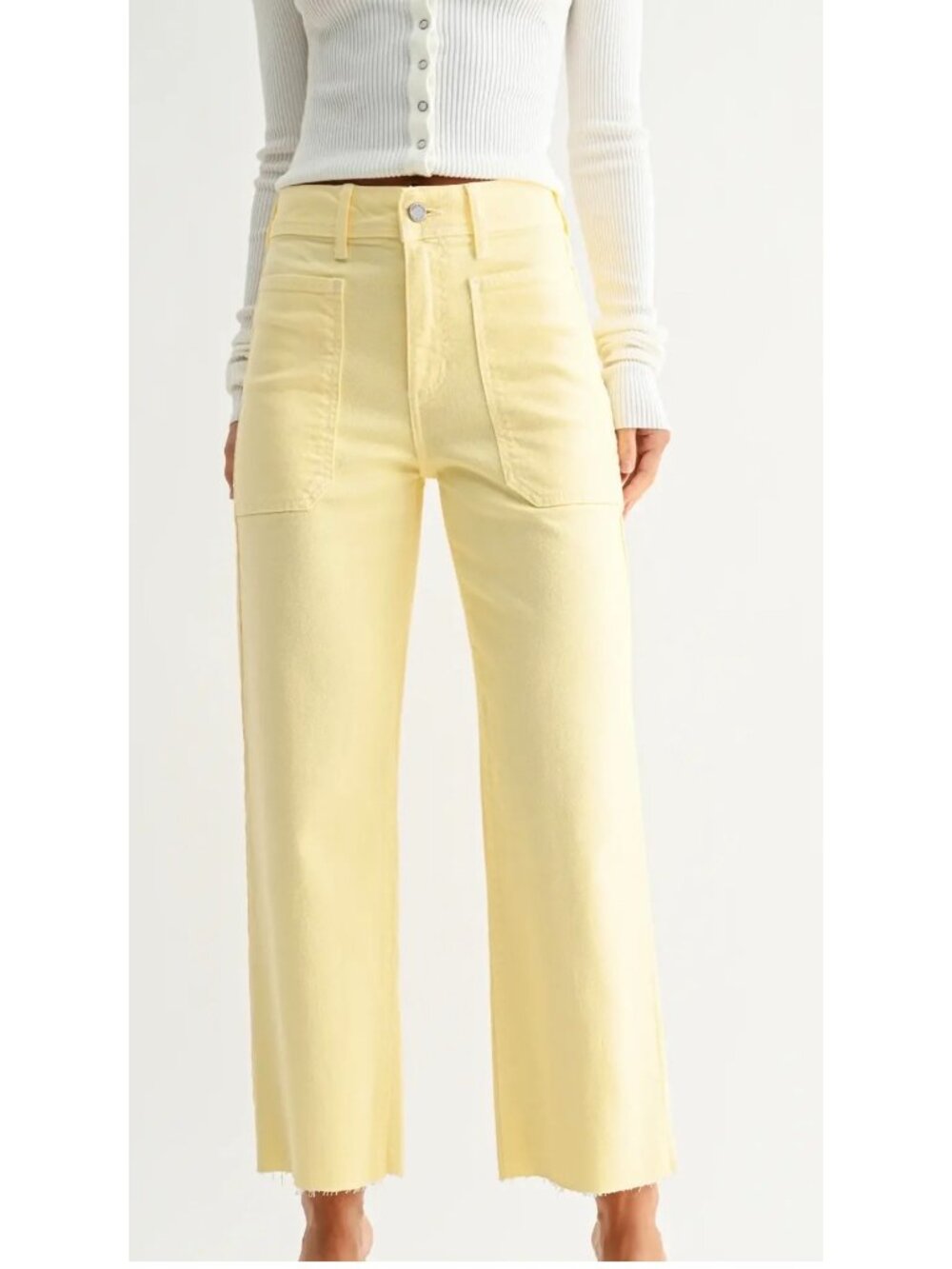 Just Black Denim Utility Wide Leg Jeans Womens 31 Pastel Yellow High Rise USA - Picture 2 of 15